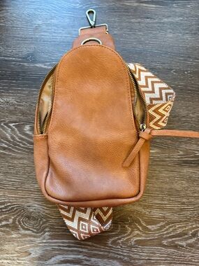 Anthropologie Liberty Crossbody Sling Satchel Bag Brown Vegan Leather